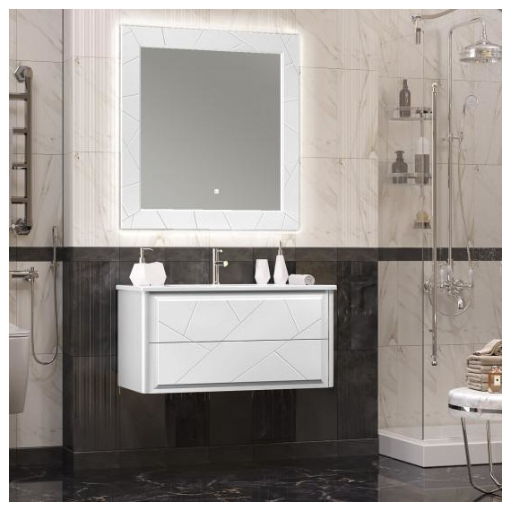 Тумба подвесная с раковиной-столешницей Opadiris Луиджи 100 см, белый матовый (раковина Euphoria 100, цвет белый) - фото 4