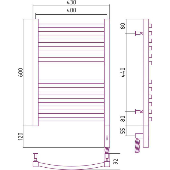 Полотенцесушитель электрический Сунержа Аркус 3.0 П12 600x400 мм 00-5705-6040 R - фото 6