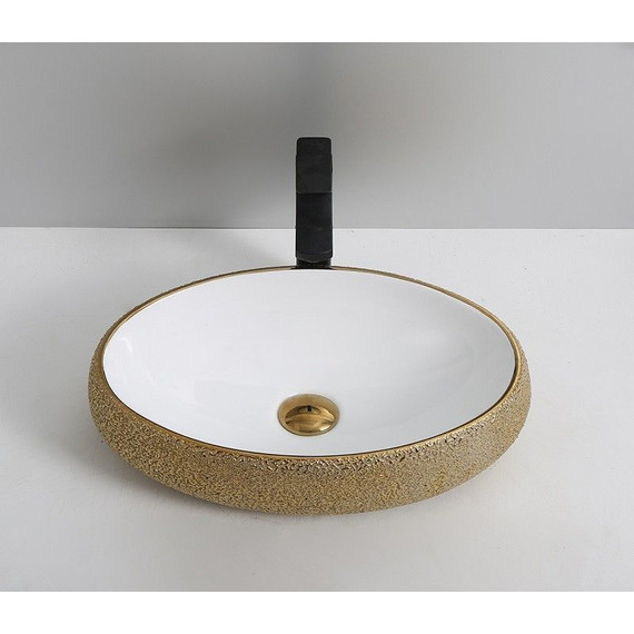 Раковина-чаша CeramaLux NC 48 см 433J, белый/золото - фото, картинка 2 Раковина-чаша CeramaLux NC 48 см 433J, белый/золото - фото 2