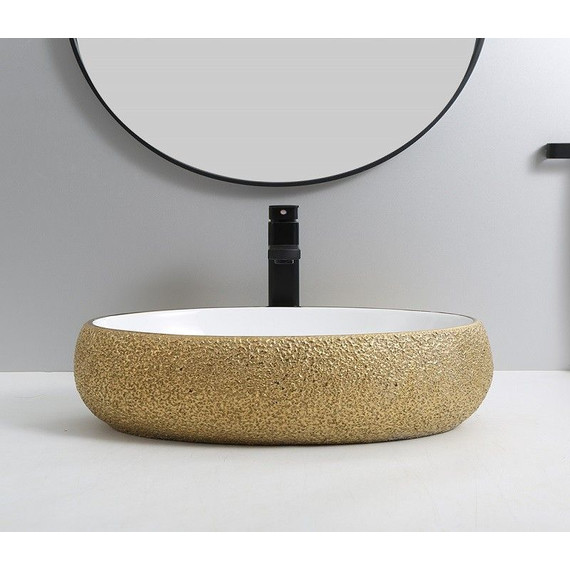 Раковина-чаша CeramaLux NC 48 см 433J, белый/золото - фото, картинка 3 Раковина-чаша CeramaLux NC 48 см 433J, белый/золото - фото 3