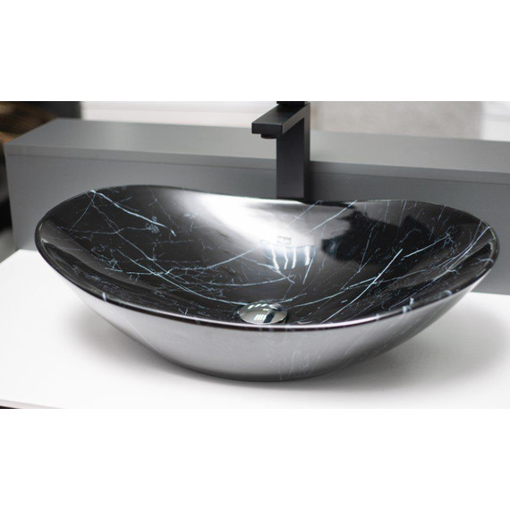 Раковина-чаша CeramaLux NC 60 см 7404BM, черный мрамор - фото, картинка 2 Раковина-чаша CeramaLux NC 60 см 7404BM, черный мрамор - фото 2