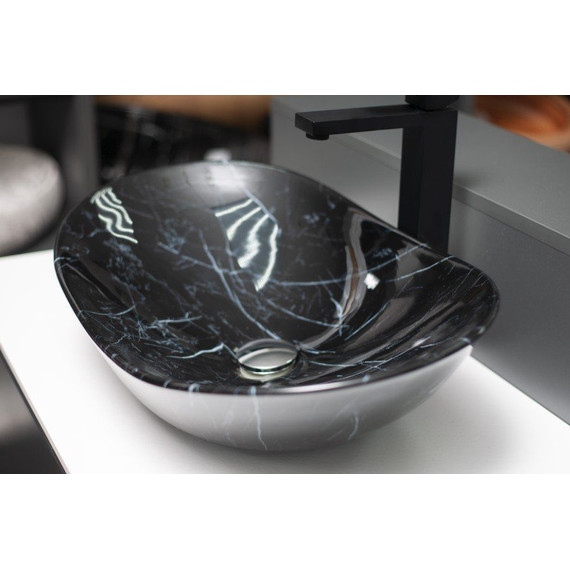 Раковина-чаша CeramaLux NC 60 см 7404BM, черный мрамор - фото, картинка 3 Раковина-чаша CeramaLux NC 60 см 7404BM, черный мрамор - фото 3