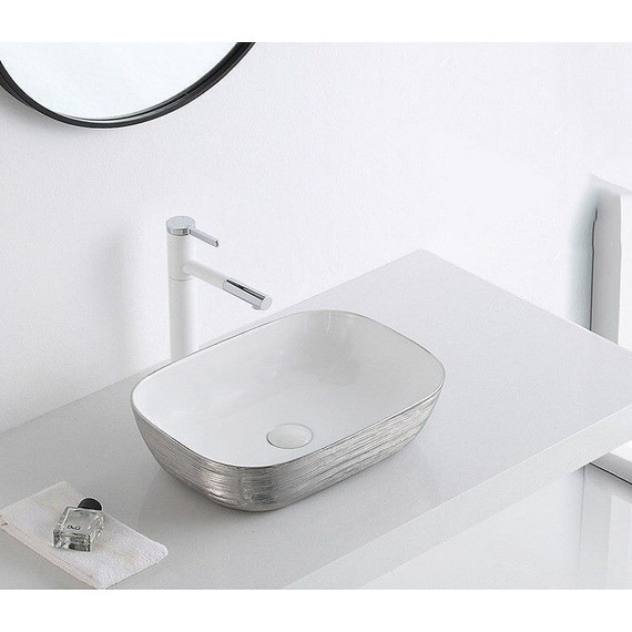 Раковина-чаша CeramaLux LuxeLine 45 см D1333H131, белый/серый - фото 8