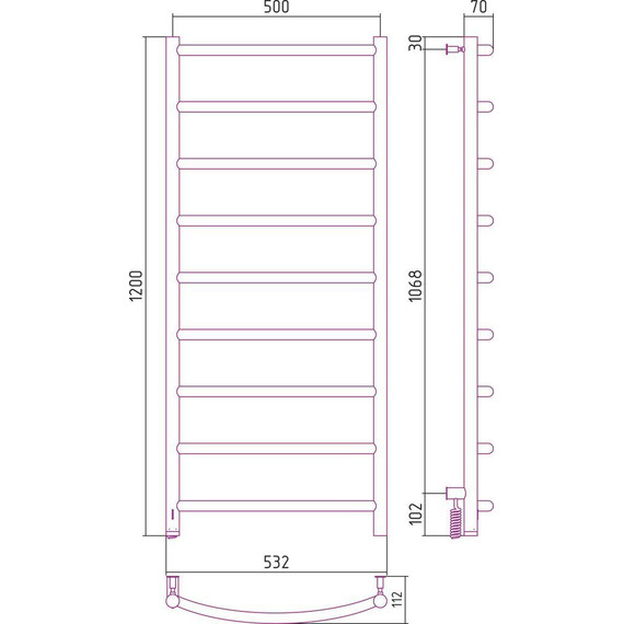 Полотенцесушитель электрический Сунержа Галант 4.0 П9 1200x500 мм 00-0830-1250 L - фото 11