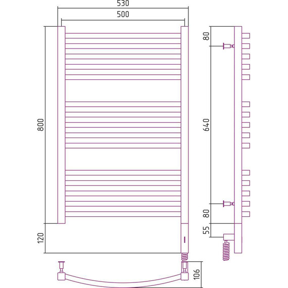 Полотенцесушитель электрический Сунержа Аркус 3.0 П15 800x500 мм 00-5705-8050 R - фото 6