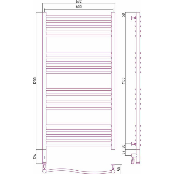 Полотенцесушитель электрический Сунержа Флюид 3.0 П20 1200x600 мм 00-5820-1260 L - фото 6