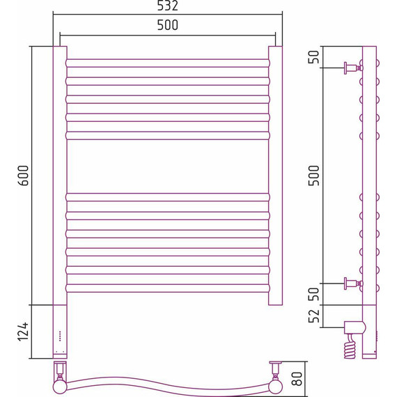 Полотенцесушитель электрический Сунержа Флюид 3.0 П11 600x500 мм 00-5820-6050 L - фото 6