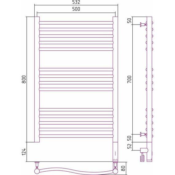 Полотенцесушитель электрический Сунержа Флюид 3.0 П14 800x500 мм 00-5821-8050 R - фото 6