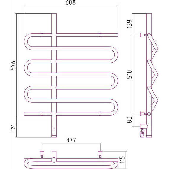 Полотенцесушитель электрический Сунержа Эпатаж 3.0 П7 800x600 мм 00-5851-8060 R - фото 11