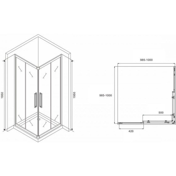 Душевое ограждение Abber Schwarzer Diamant 100х100 см AG02100BH, чёрный/прозрачное - фото 5