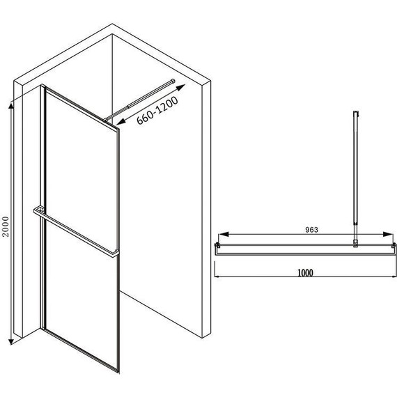 Душевая перегородка Abber Immer Offen 100 см AG60100B, черный/прозрачное - фото 10
