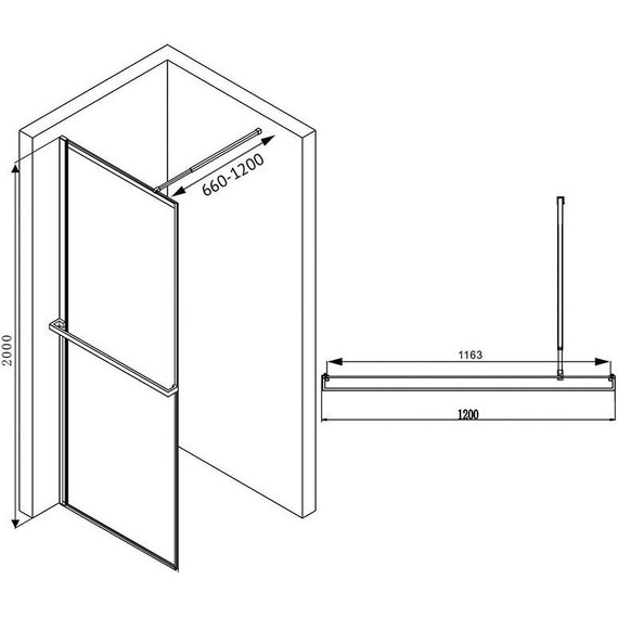 Душевая перегородка Abber Immer Offen 120 см AG60120B, черный/прозрачное - фото 10
