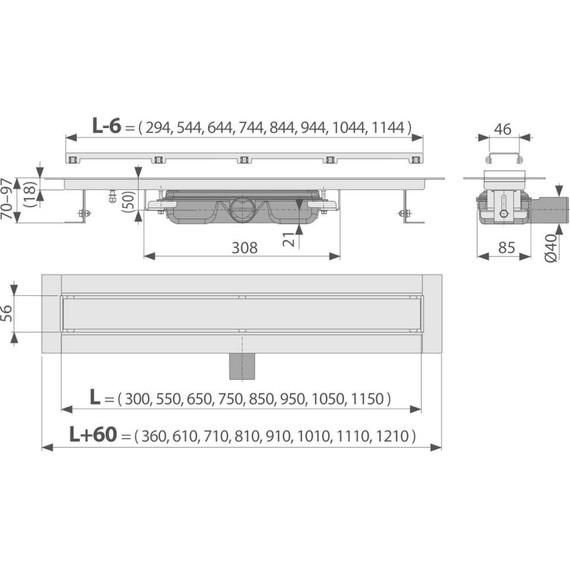 Трап AlcaPlast 115 см APZ115-1150, нержавеющая сталь (под плитку), Цвет производителя: нержавеющая сталь, Размер трапа: 1150 - фото 2