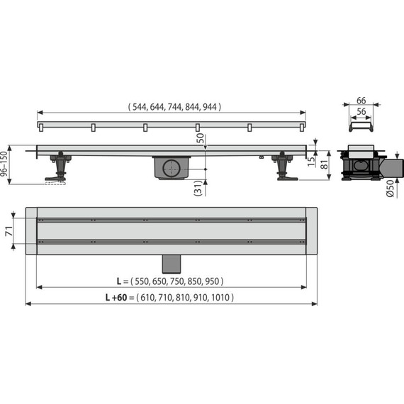 Трап Alcadrain 65 см APZ13-DOUBLE9-650, нержавеющая сталь (AG071401650) (под плитку), Цвет производителя: хром, Размер трапа: 650 - фото 2