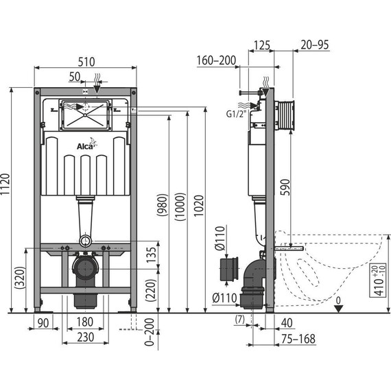 Инсталляция для подвесного унитаза Alcaplast SET 4v1 AM101/1120-4:1 RU M571-0001 (кнопка хром глянцевый) - фото 7