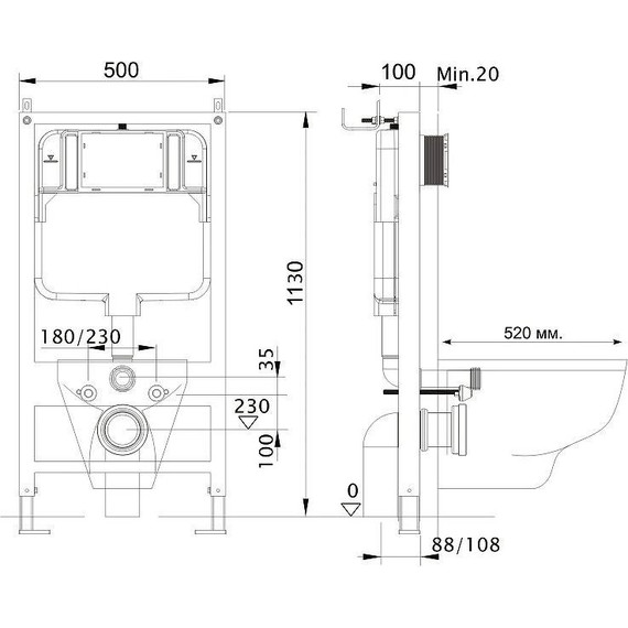 Инсталляция Aquatek Standart 50 INS-0000012 с подвесным унитазом Aquatek Европа AQ1901-00 - фото 6