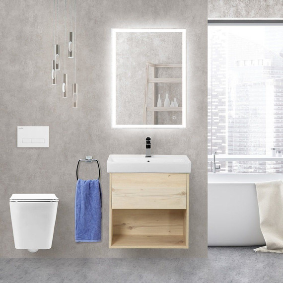 Тумба подвесная с раковиной BelBagno NEON-600-1C-SO-PB 60 см, Pino Bianco - фото 2