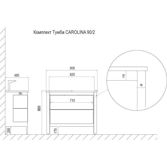 Тумба напольная с раковиной Azario Carolina 90/2 см, белый/золото - фото 8