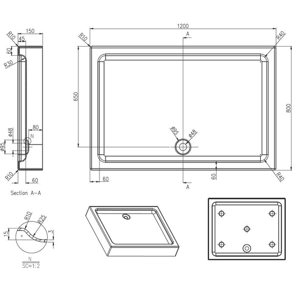 Акриловый поддон Azario 120х80 см P1812 - фото 2