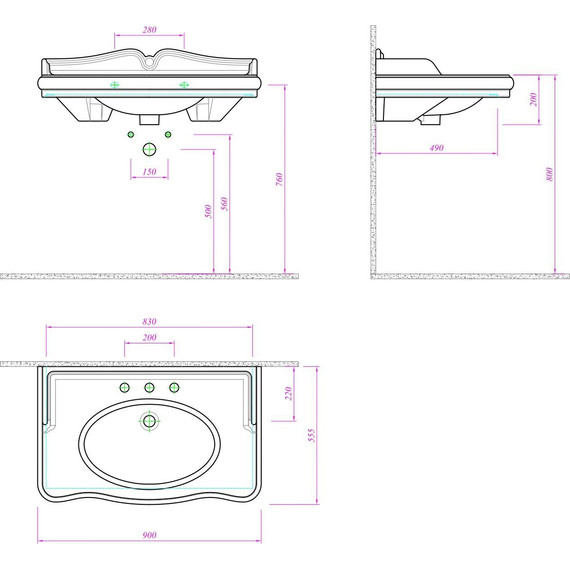 Тумба напольная с раковиной Azario Carolina 90/2 см, белый/серебро - фото 7