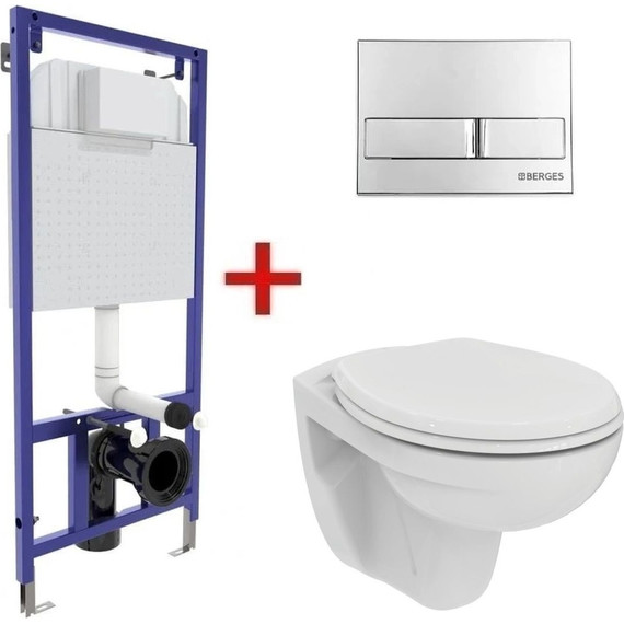 Инсталляция Berges Wasserhaus Novum L3 040213 с подвесным унитазом Ideal Standard Eurovit Rimless K881201 (кнопка хром глянец) - фото 