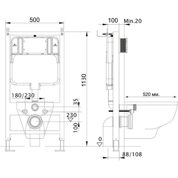 Инсталляция Aquatek Standart 50 INS-0000012 с подвесным безободковым унитазом Azario Grado AZ-0046-N - фото 15