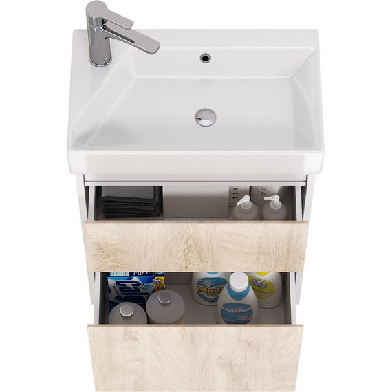 Тумба универсальная с раковиной Dreja Slim 55 см 99.0500, дуб кантри/белый глянцевый - фото 9