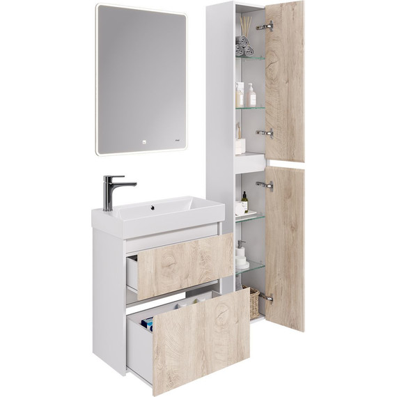 Тумба универсальная с раковиной Dreja Slim 65 см 99.0501, дуб кантри/белый глянцевый - фото 12