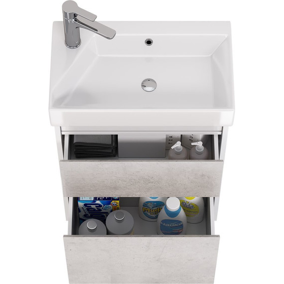 Тумба универсальная с раковиной Dreja Slim 55 см 99.0502, бетон/белый глянцевый - фото, картинка 9 Тумба универсальная с раковиной Dreja Slim 55 см 99.0502, бетон/белый глянцевый - фото 9