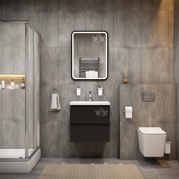 Зеркало Art&Max Genova Led 60 см AM-Gen-600-800-DS-F-H, черный матовый - фото 2