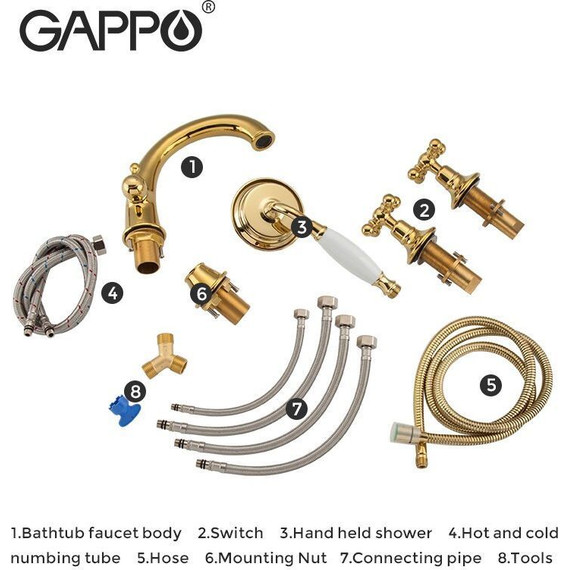 Смеситель для ванны Gappo G1189-6, золото - фото, картинка 5 Смеситель для ванны Gappo G1189-6, золото - фото 5