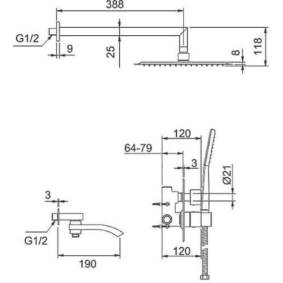 Душевая система для ванны с термостатом Gappo G7107-40 - фото, картинка 11 Душевая система для ванны с термостатом Gappo G7107-40 - фото 11