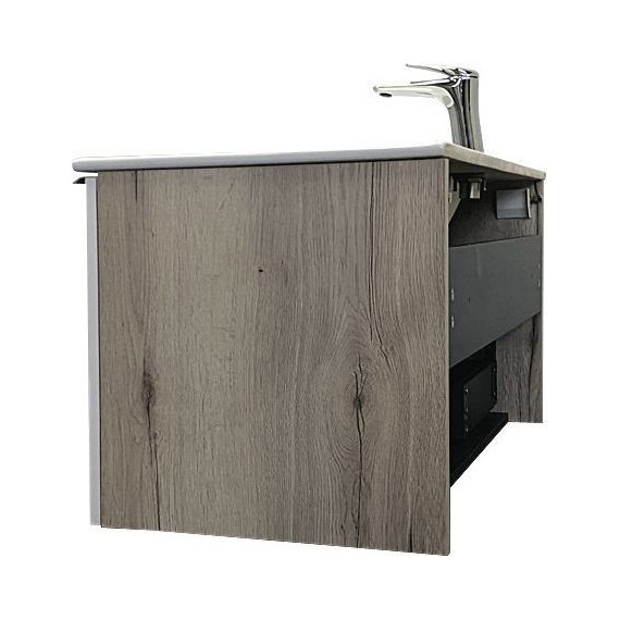 Тумба подвесная с раковиной Comforty Мерано 90 см, белый матовый/дуб дымчатый - фото 6