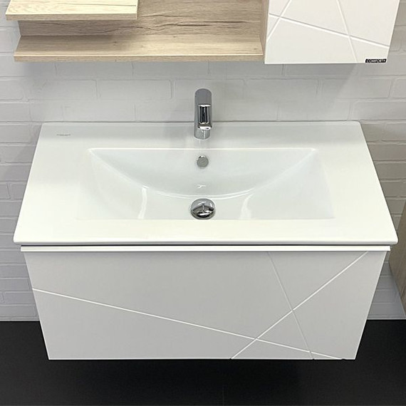 Тумба подвесная с раковиной Comforty Мерано 90 см, белый матовый/дуб дымчатый - фото 9