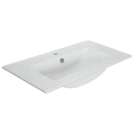 Тумба подвесная с раковиной Comforty Мерано 90 см, белый матовый/дуб дымчатый - фото 4