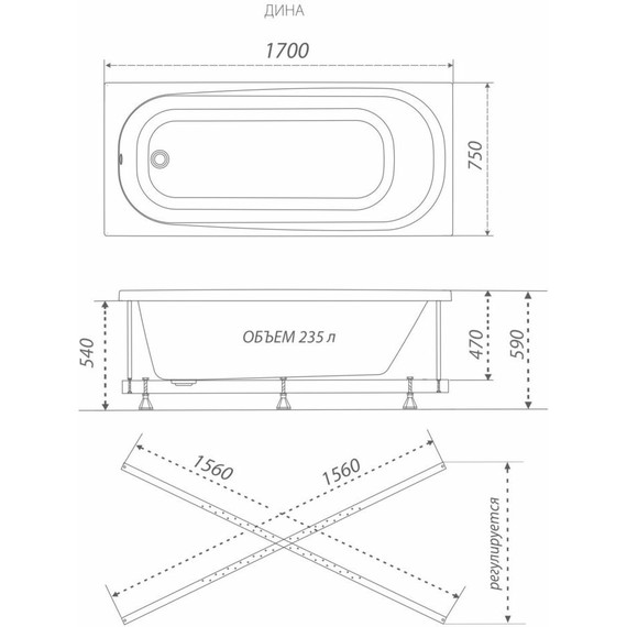 Ванна акриловая Тритон Дина 170x75 см с каркасом - фото 7