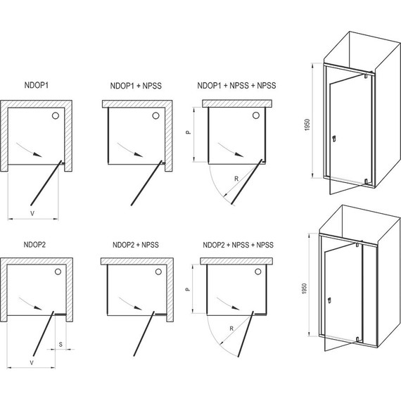 Душевое ограждение Ravak Nexty NDOP2+NPSS 110x90 см 03OD0300Z1+90O70300Z1, чёрный/прозрачное - фото 6
