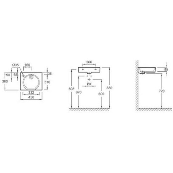 Раковина подвесная Jacob Delafon Odeon Rive Gauche 45 см EGN112-00 - фото 2
