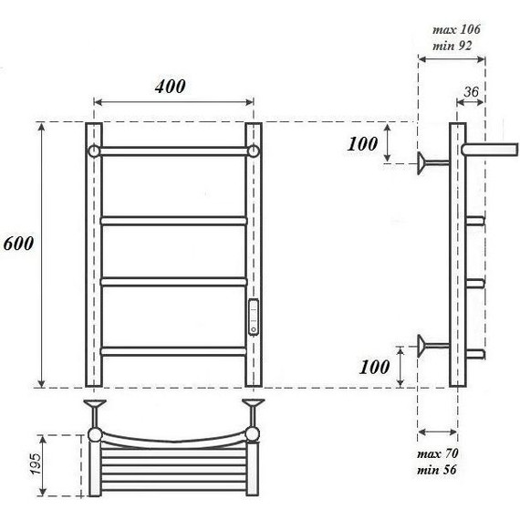 Полотенцесушитель электрический Point с полкой П3 400x600 мм PN04846PB, чёрный (возможность скрытого подключения) R - фото 5