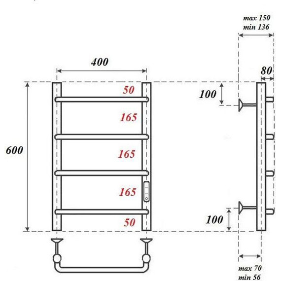 Полотенцесушитель электрический Point П4 400x600 мм PN08846B, чёрный (возможность скрытого подключения) R - фото 3