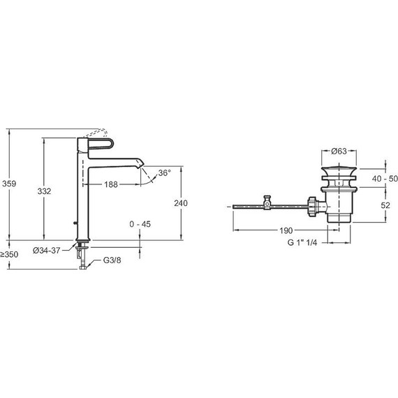 Смеситель для раковины высокий Jacob Delafon Odeon Rive Gauche E21030-BL-00, белый/черный - фото 2