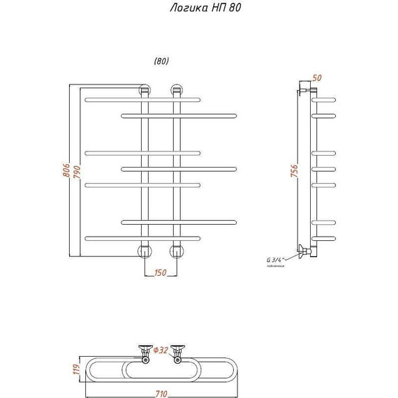 Полотенцесушитель водяной Тругор Логика НК П7 150x800 мм 00-00021727 - фото 5