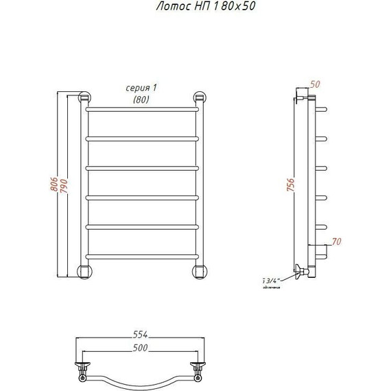 Полотенцесушитель водяной Тругор Лотос НК1 П6 500x800 мм 00-00021729 - фото 4