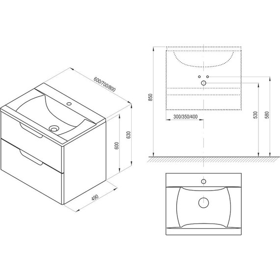 Тумба подвесная с раковиной Ravak Classic II 70 см X000001479, белый/серый - фото 8