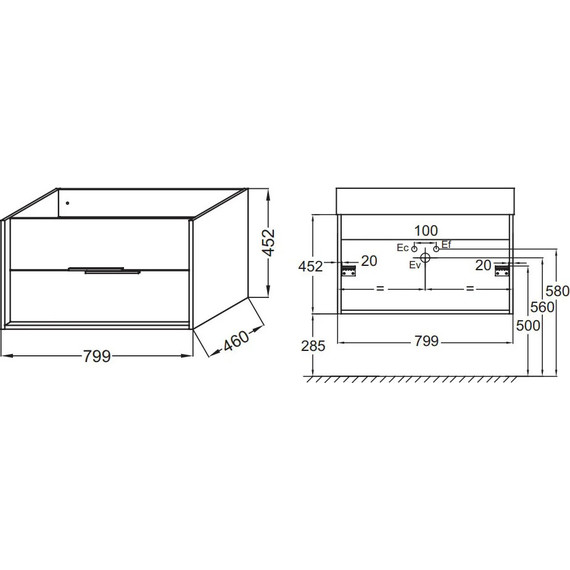 Тумба подвесная с раковиной Jacob Delafon Vivienne 80 см EB1584-N18-S40, белый/серый - фото 5
