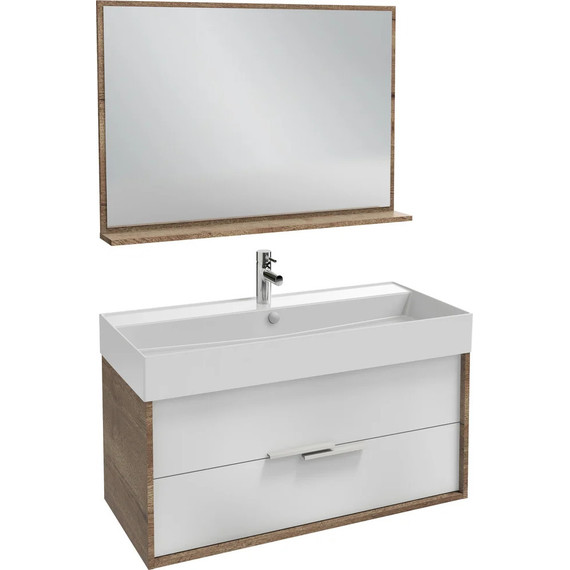 Тумба подвесная с раковиной Jacob Delafon Vivienne 100 см EB1585-E52-F30, дуб табак/белый сатин - фото 2