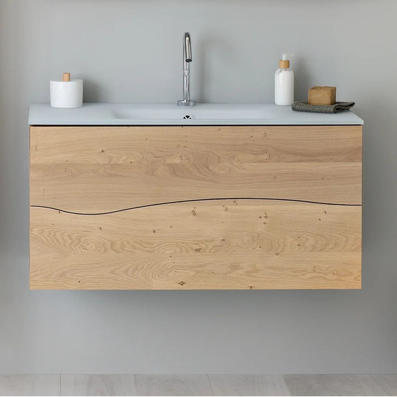 Тумба подвесная с раковиной Jacob Delafon Sherwood 100 см EB1833RU-P6, натуральный дуб (раковина EB1830RU-DE1, цвет белый матовый) - фото 2