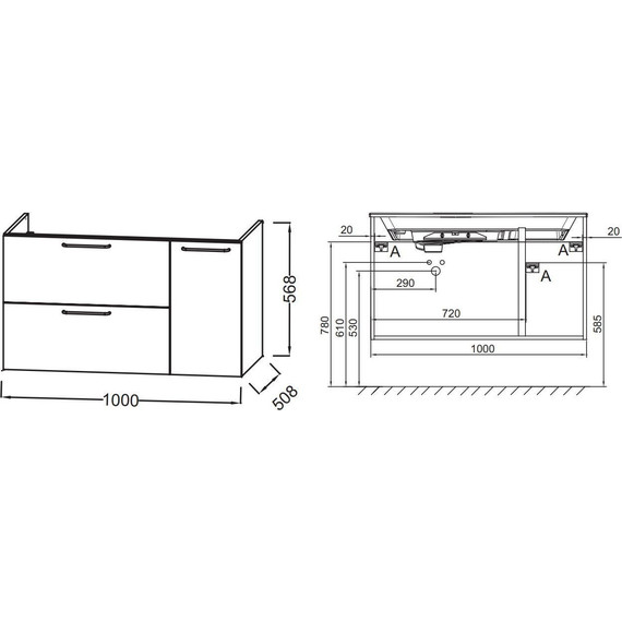 Тумба подвесная с раковиной Jacob Delafon Odeon Rive Gauche 100 см EB2544-R9-N18, белый глянцевый (раковина EB2564-DE2, цвет черный матовый) - фото 4