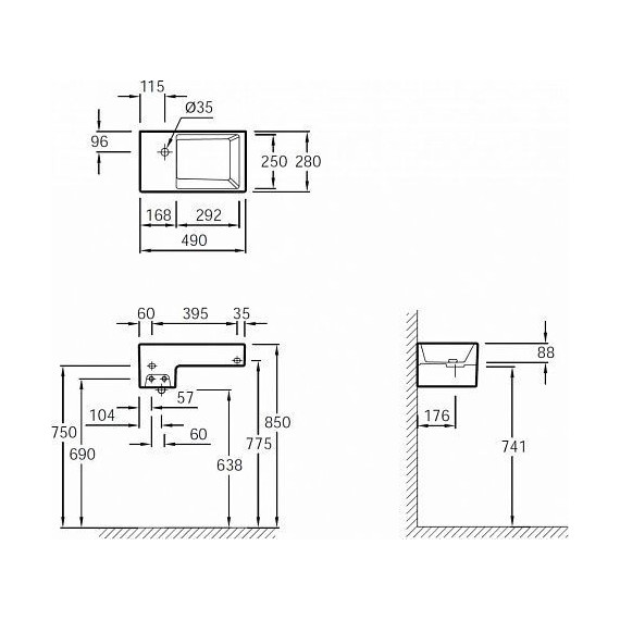 Тумба подвесная с раковиной Jacob Delafon Terrace 50 см EB1178-N23, коричневый - фото 3