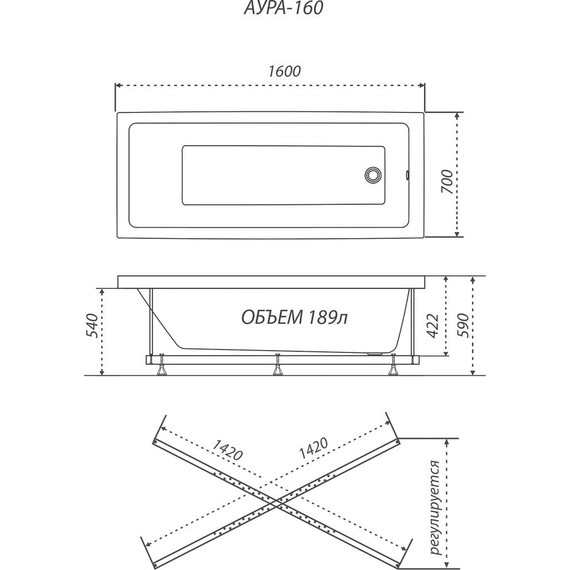 Ванна акриловая Тритон Аура 160x70 см с каркасом, Размер - мм: 1600х700 - фото, картинка 6 Ванна акриловая Тритон Аура 160x70 см с каркасом, Размер - мм: 1600х700 - фото 6